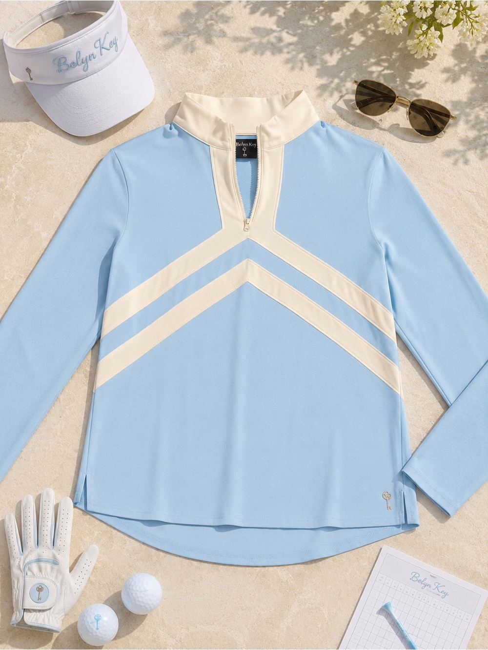 Belyn Key Blue White Chevron Quarter Zip Golf Top Women XL
